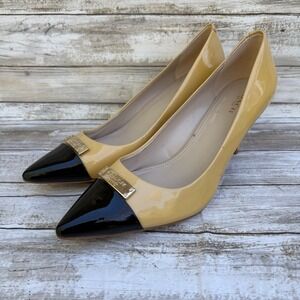 Coach Zan Pumps 9.5B Butter Yellow Black Patent Leather Point Toe Heels Shoes